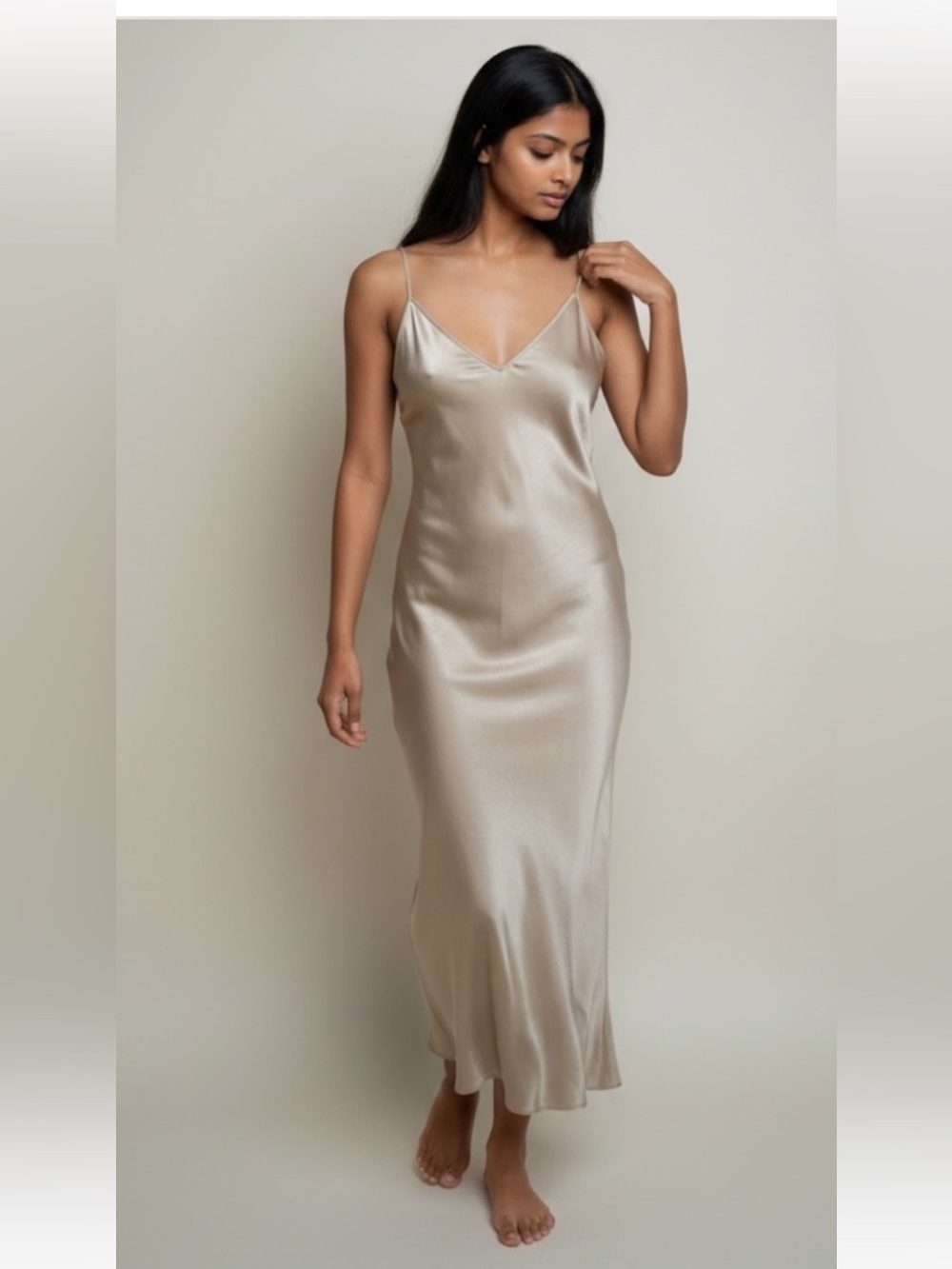 Aritzia Wilfred Only Slip Dress Bias Cut Midi in Champagne color way Size XS
